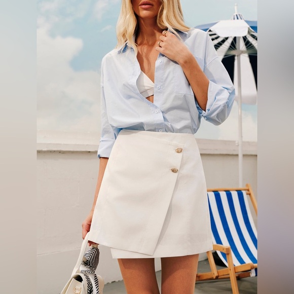 Commense Dresses & Skirts - Commense Cotton & Linen High-Waist Zipper Skort White Size Medium NWT